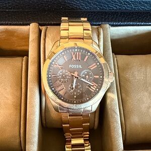 Fossil Gold-Tone Watch with Black Dial